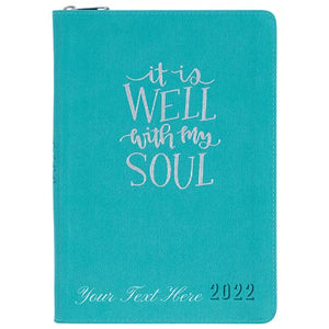 Personalized 2022 It Is Well With My Soul Teal Faux Leather Planner