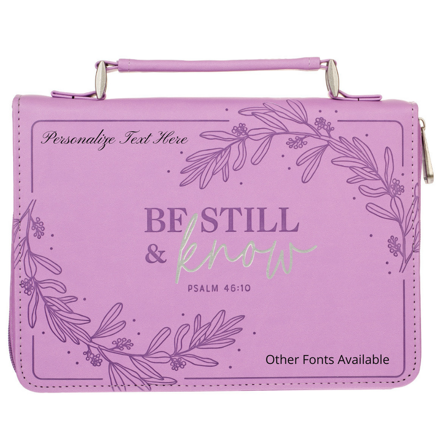 Be Still & Know Psalm 46:10 Purple Laurel Faux Leather Personalized Bible Cover For Women