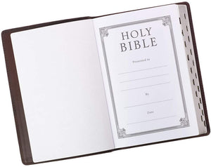 Personalized KJV Holy Bible Thinline Large Print Brown Premium Leather w/Thumb Index