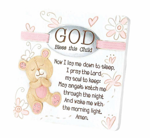 Baby Bear God Bless This Child Pink Plaque