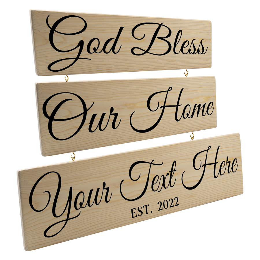 Personalized Wood Sign 3 Tier Custom God Bless Our Home