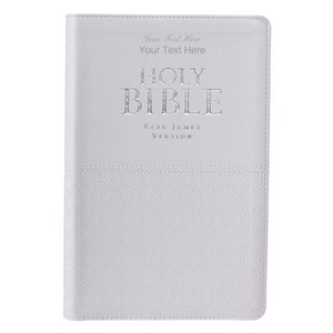 Personalized Custom Text Your Name KJV Indexed White Gift Holy Bible Faux Leather Bound King James Version