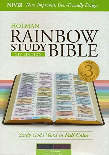 Personalized NIV Rainbow Study Bible Saddle Brown LeatherTouch