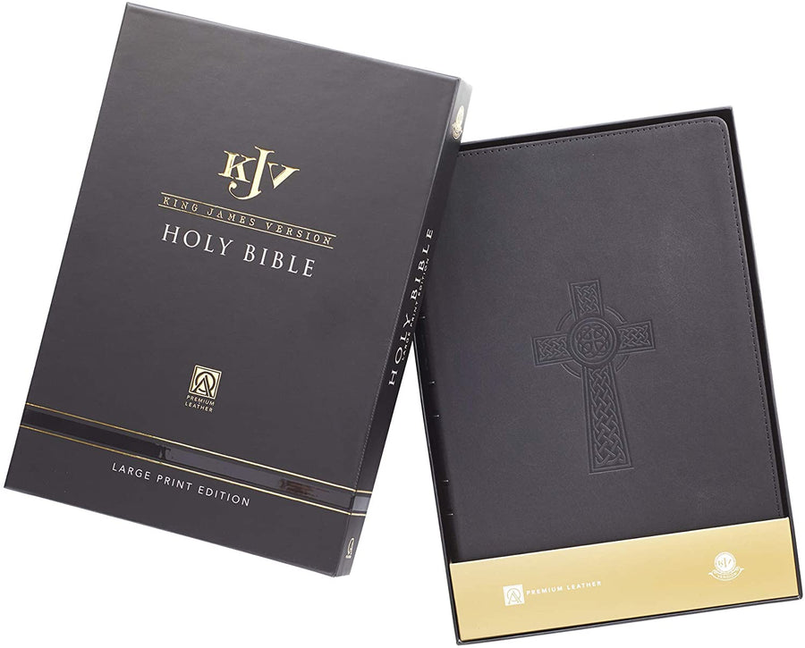 Personalized KJV Holy Bible Black Premium Leather Large Print Thinline