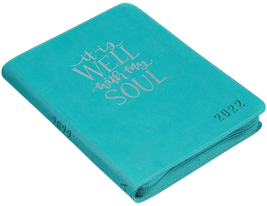 Personalized 2022 It Is Well With My Soul Teal Faux Leather Planner