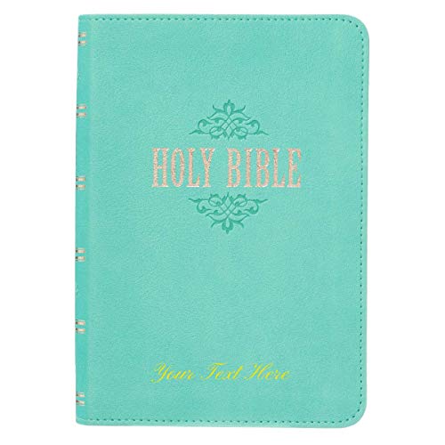 Personalized Custom Text Your Name KJV Holy Bible COMPACT Faux Leather Tiffany Blue King James Version