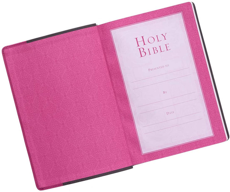 Personalized KJV Holy Bible Super Giant Print Bible Grey/Pink Faux Leather Bible w/Ribbon Marker