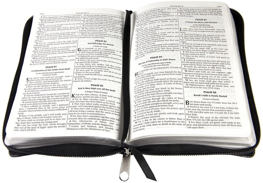 Personalized KJV Holy Bible Compact Zippered Black Faux Leather w/Ribbon Marker